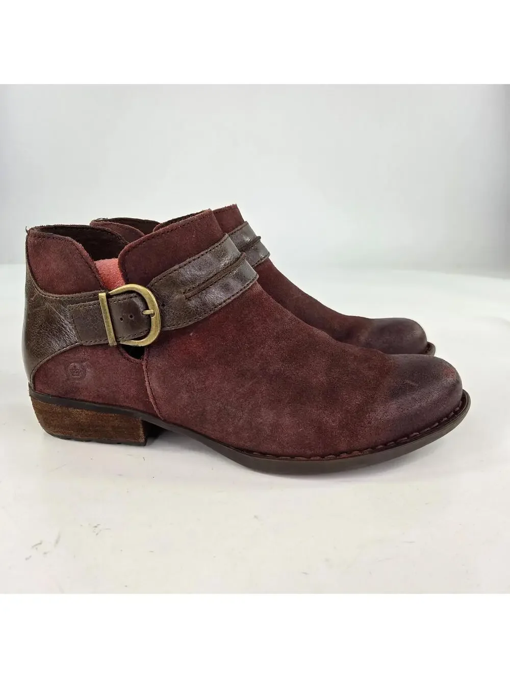Born Kati Women's ankle booties US 9 M burgundy suede dark leather strap Boot